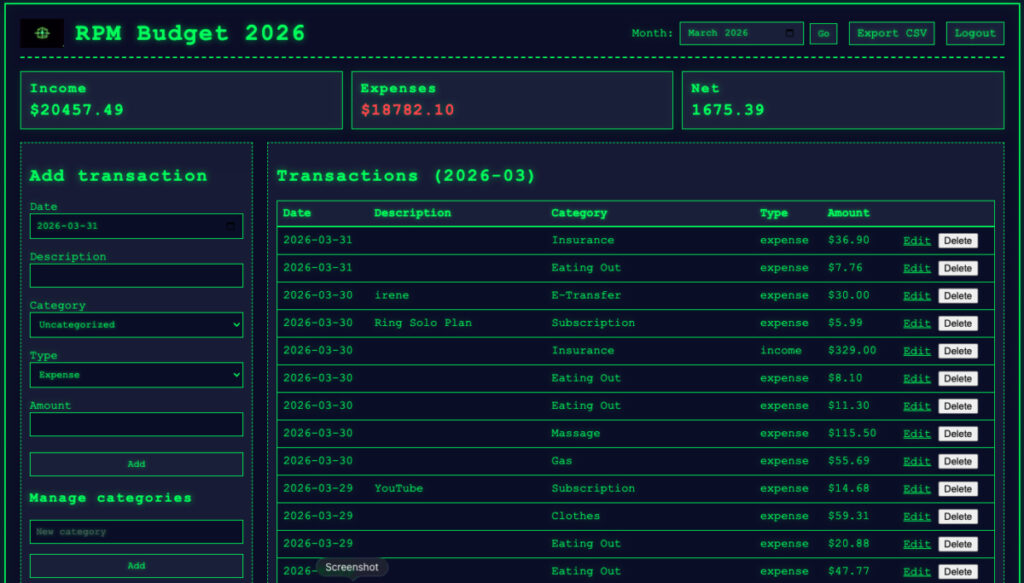 RPM Budget 2026 Python application screenshot